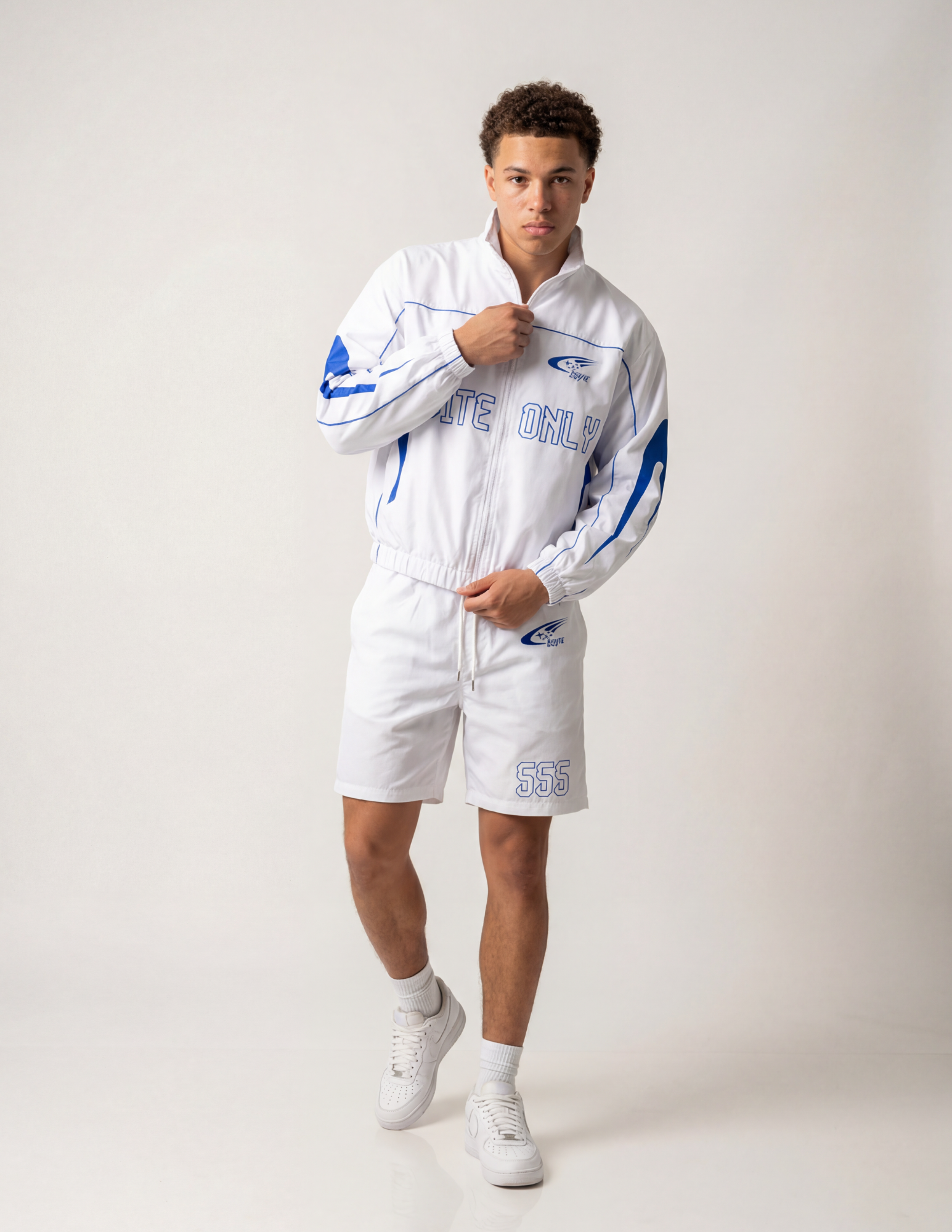 555 FASTLANE WHITE/BLUE SHORT SET
