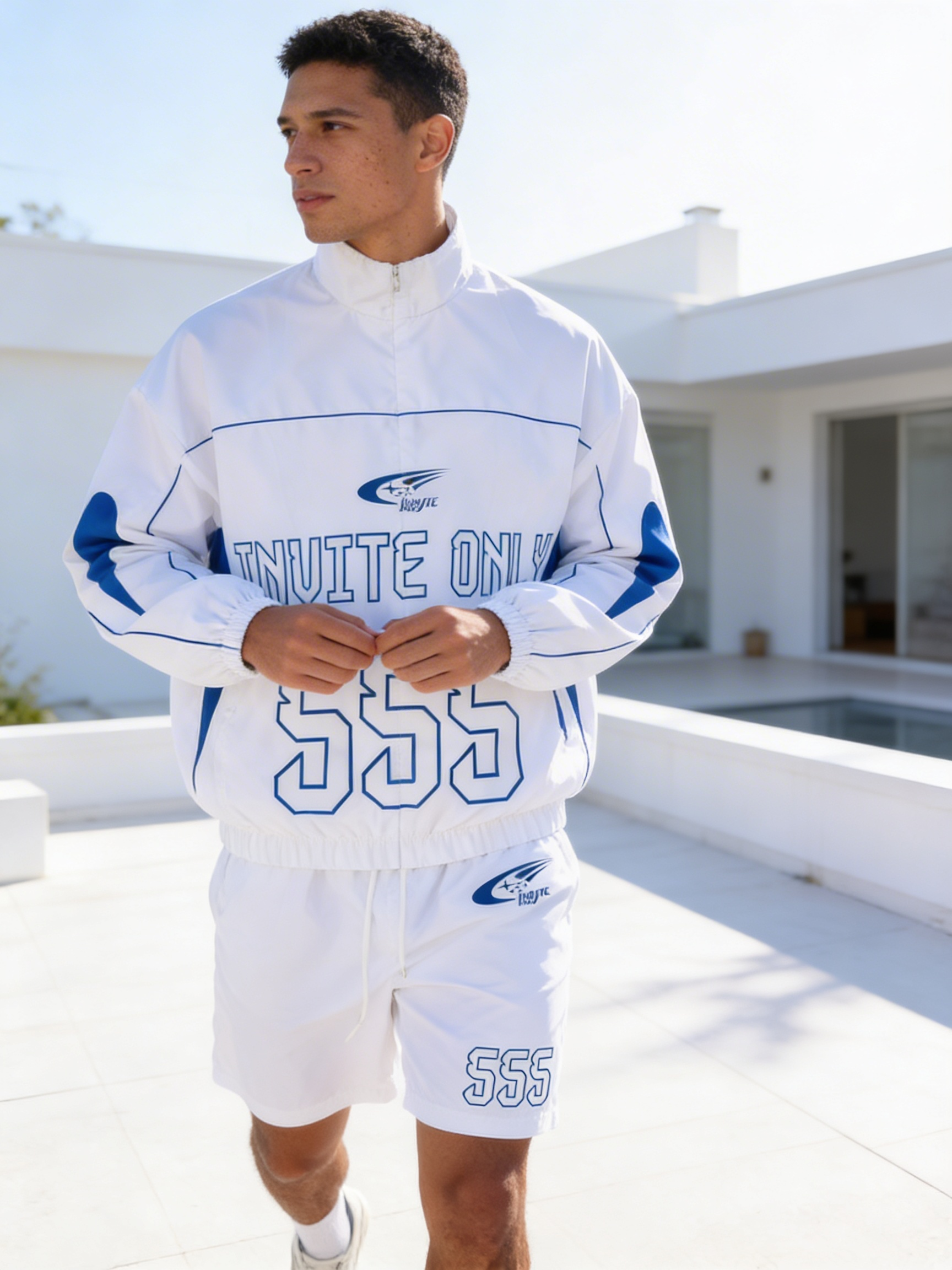 555 FASTLANE WHITE/BLUE SHORT SET